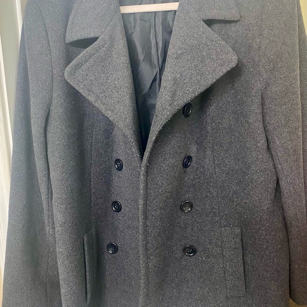 Jones Sport Womens Wool Blend Pea Coat Long Sleeve Button Front Black Size 10